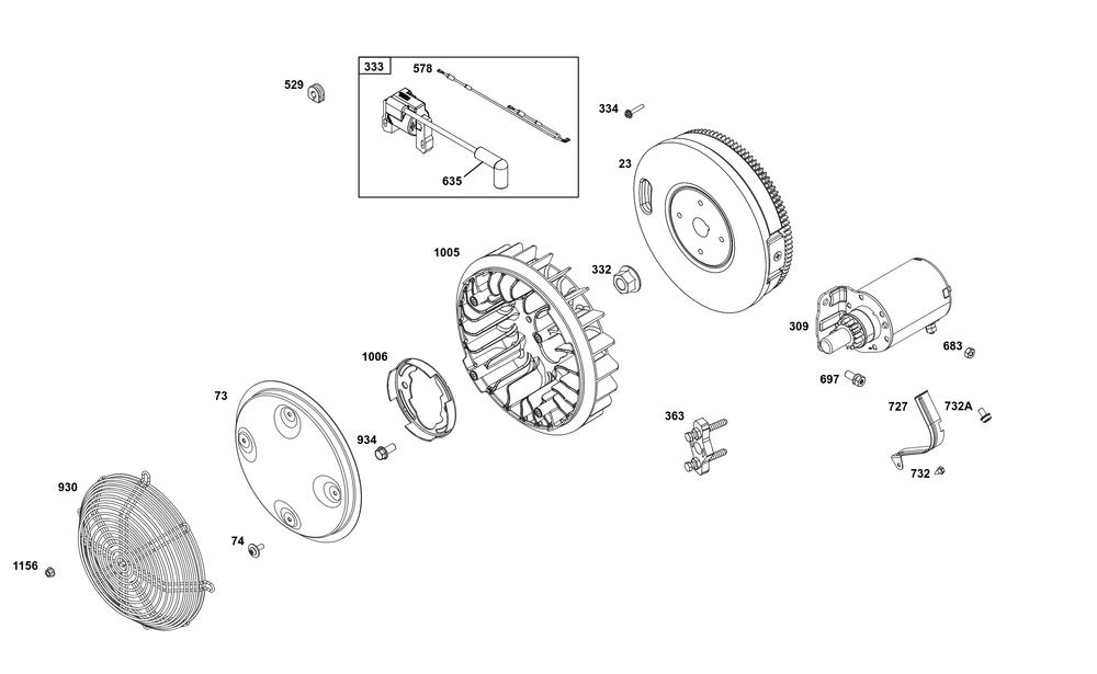 Flywheel, Ignition, And Starter Group Diagram and Parts List for 356777-0143-B5 200000 - 399999 Briggs and Stratton Engine